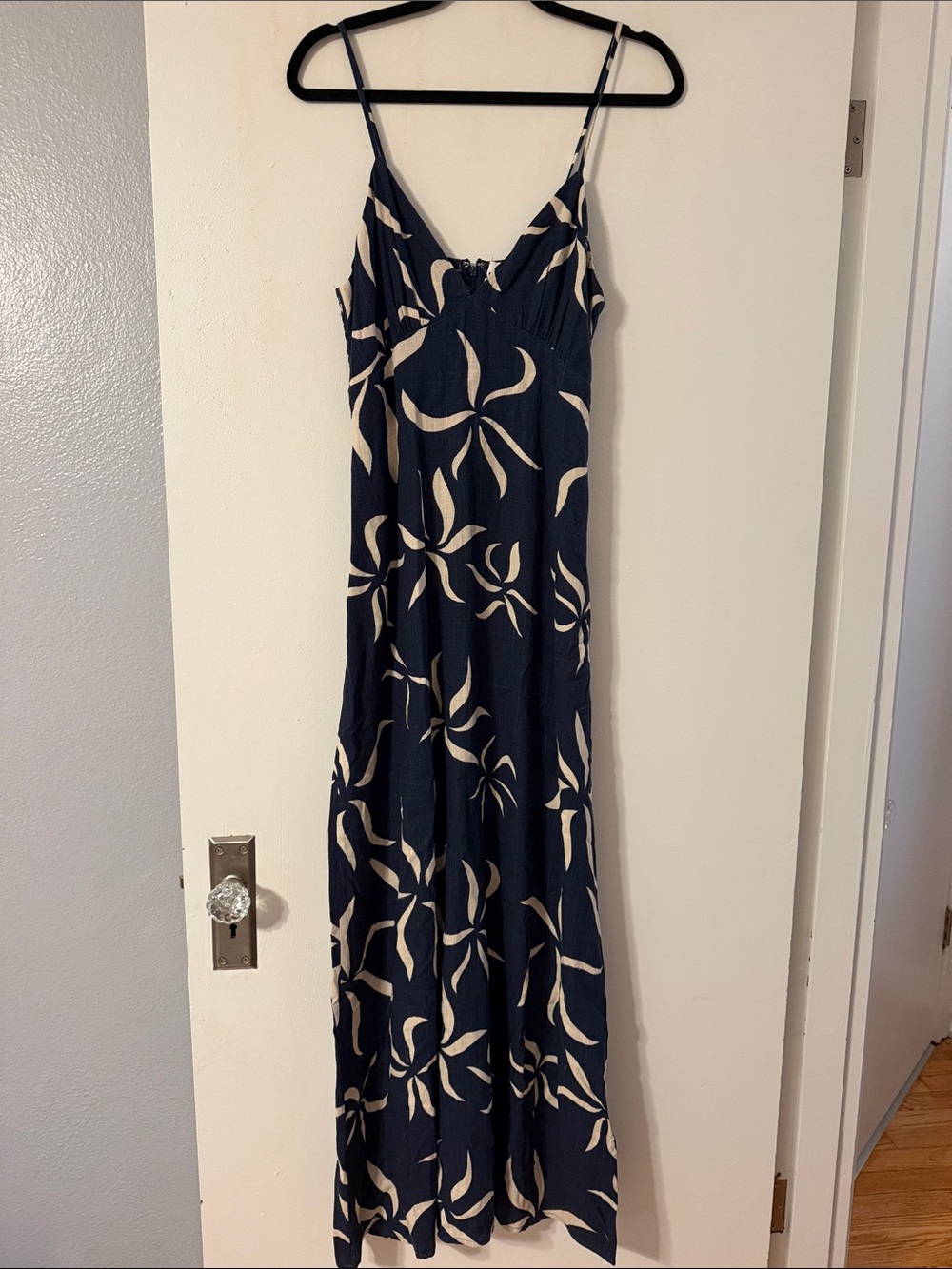 Navy Floral Spaghetti-Strap Maxi Dress